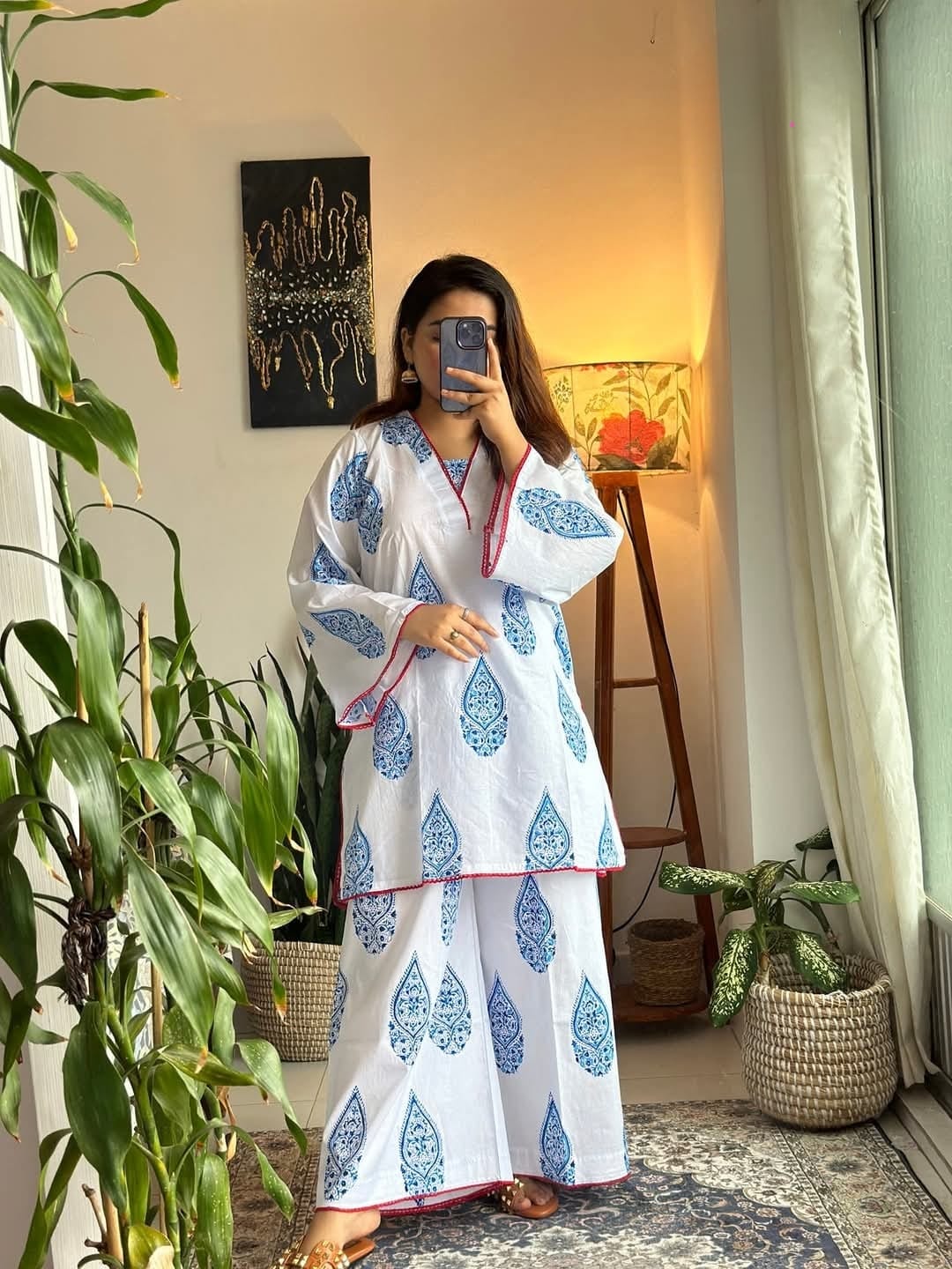 Skin Print Cotton Two Piece Set Ready Made Kurti and Salwar