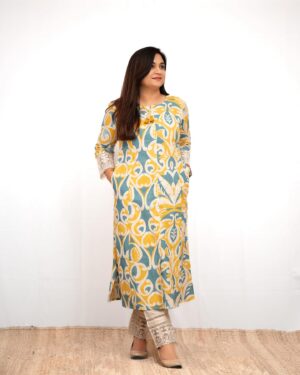 Skin Print Cotton Two Piece Set Ready Made Kurti and Salwar