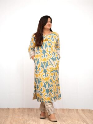 Skin Print Cotton Two Piece Set Ready Made Kurti and Salwar