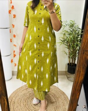 Skin Print Cotton Two Piece Set Ready Made Kurti and Salwar