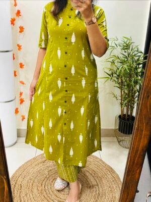 Skin Print Cotton Two Piece Set Ready Made Kurti and Salwar