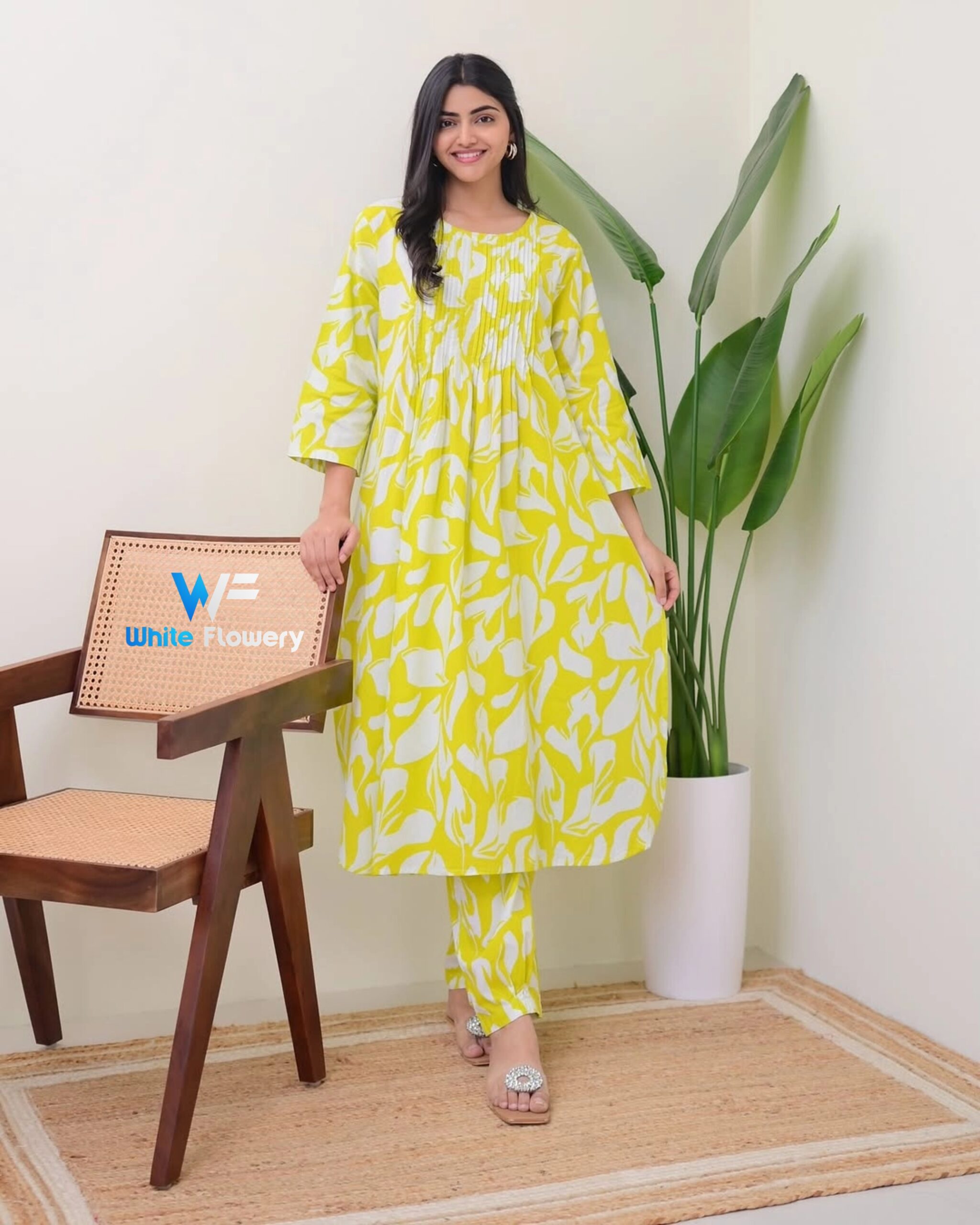 Skin Print Cotton Two Piece Set Ready Made Kurti and Salwar - Image 2