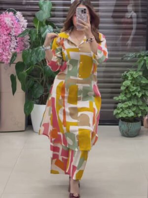 Skin Print Cotton Two Piece Set Ready Made Kurti and Salwar