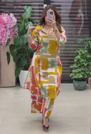 Skin Print Cotton Two Piece Set Ready Made Kurti and Salwar