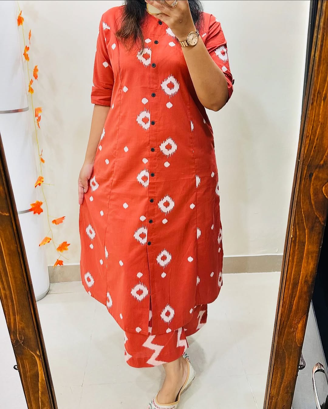 Skin Print Cotton Two Piece Set Ready Made Kurti and Salwar - Image 4