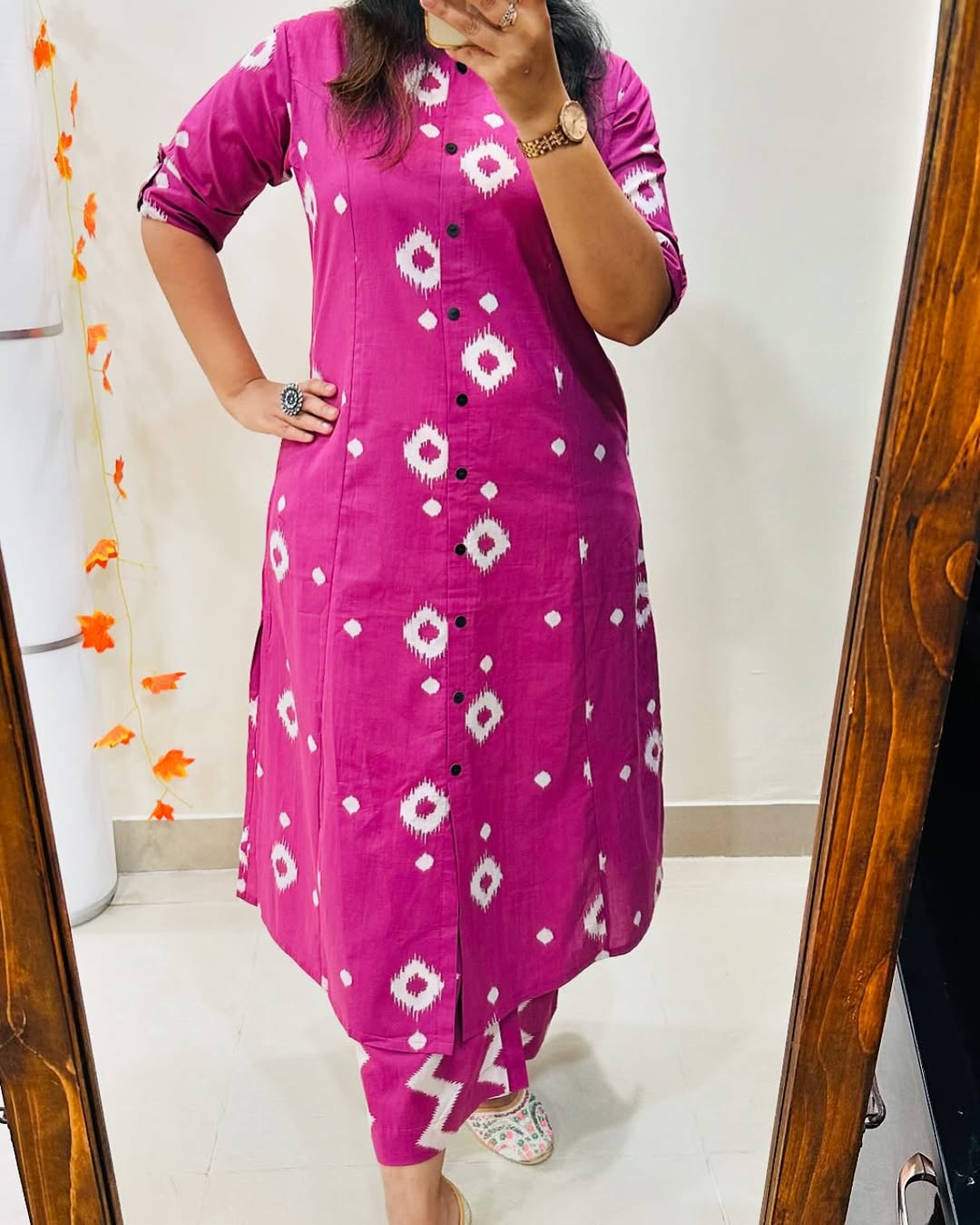 Skin Print Cotton Two Piece Set Ready Made Kurti and Salwar - Image 2