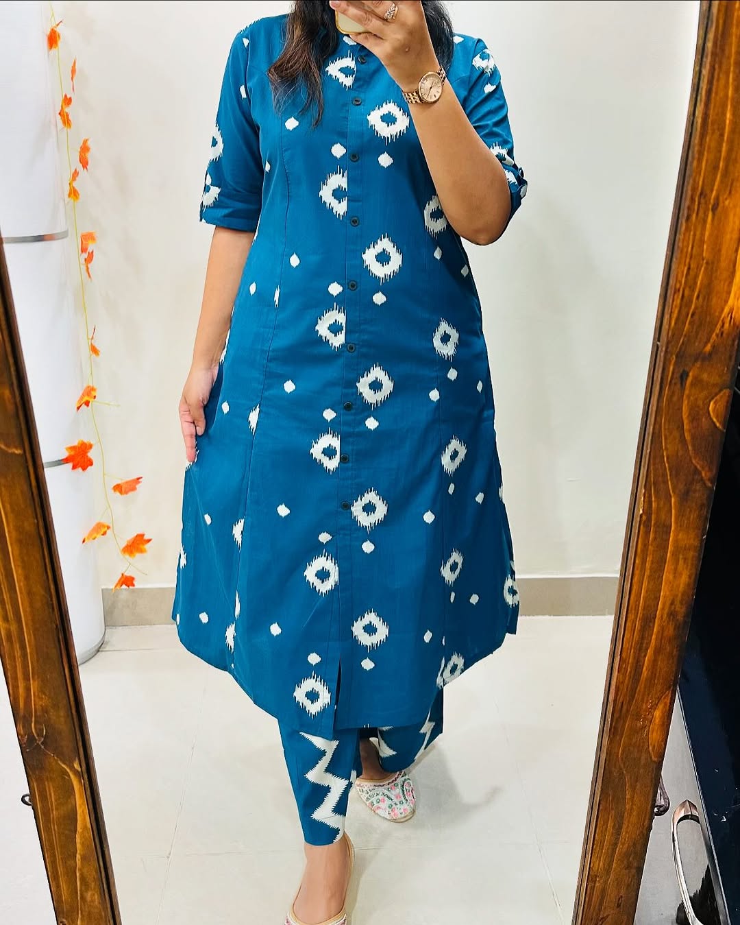 Skin Print Cotton Two Piece Set Ready Made Kurti and Salwar - Image 3