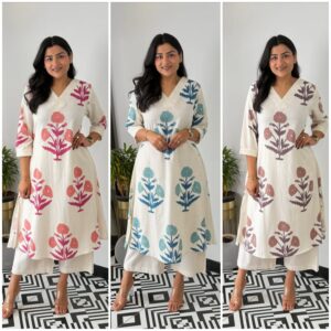 Skin Print Cotton Two Piece Set Ready Made Kurti and Salwar
