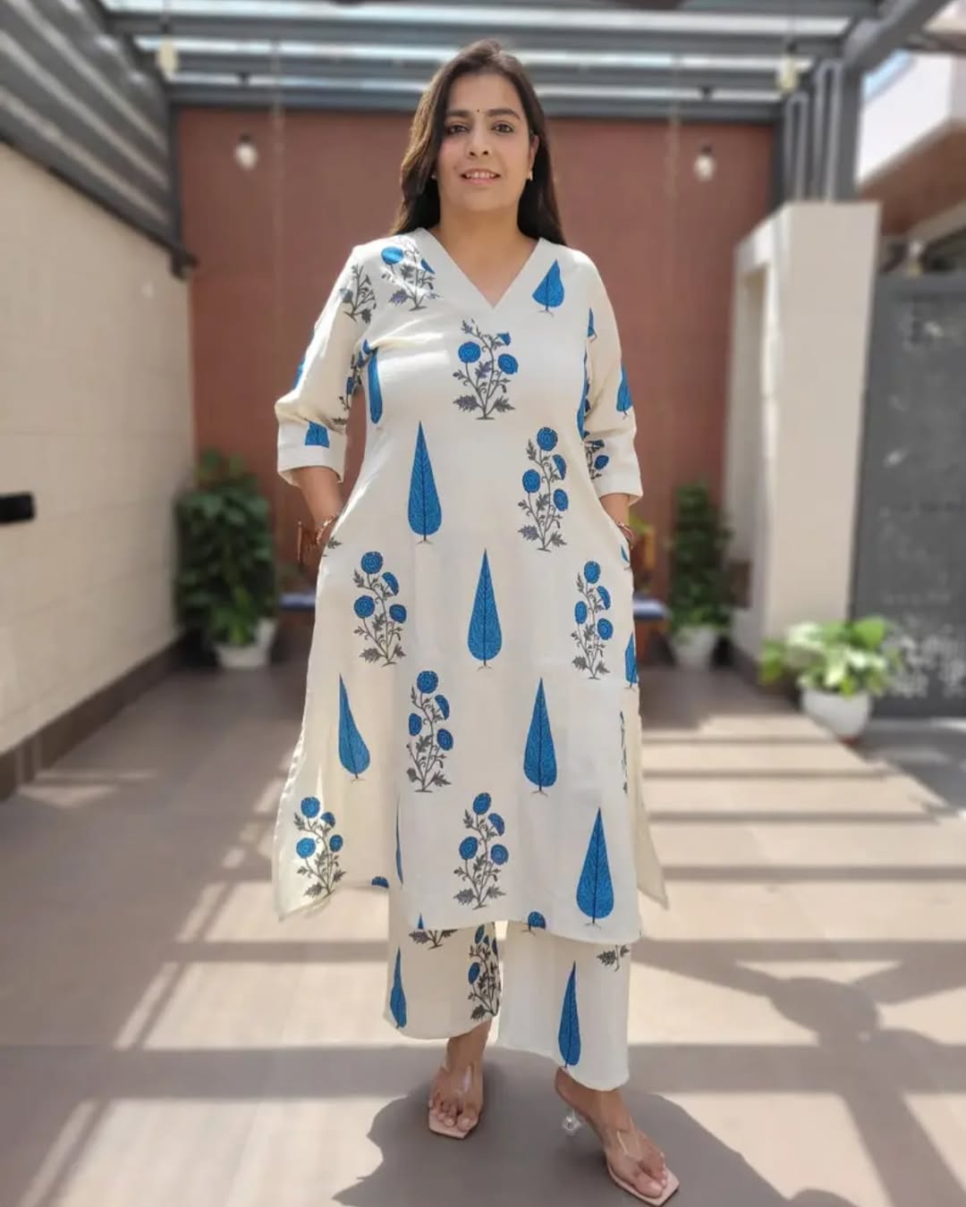 Skin Print Cotton Two Piece Set Ready Made Kurti and Salwar - Image 2