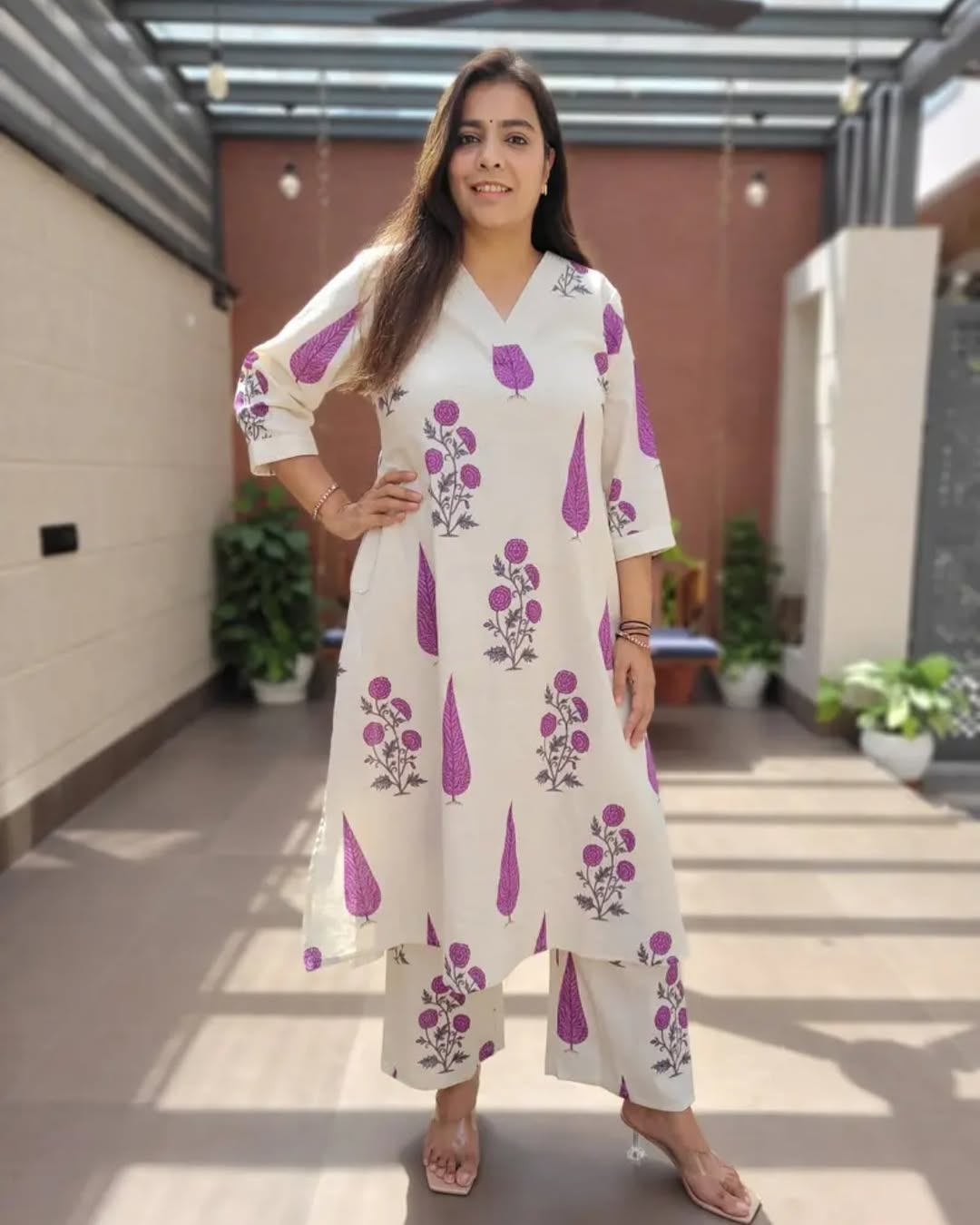 Skin Print Cotton Two Piece Set Ready Made Kurti and Salwar - Image 3