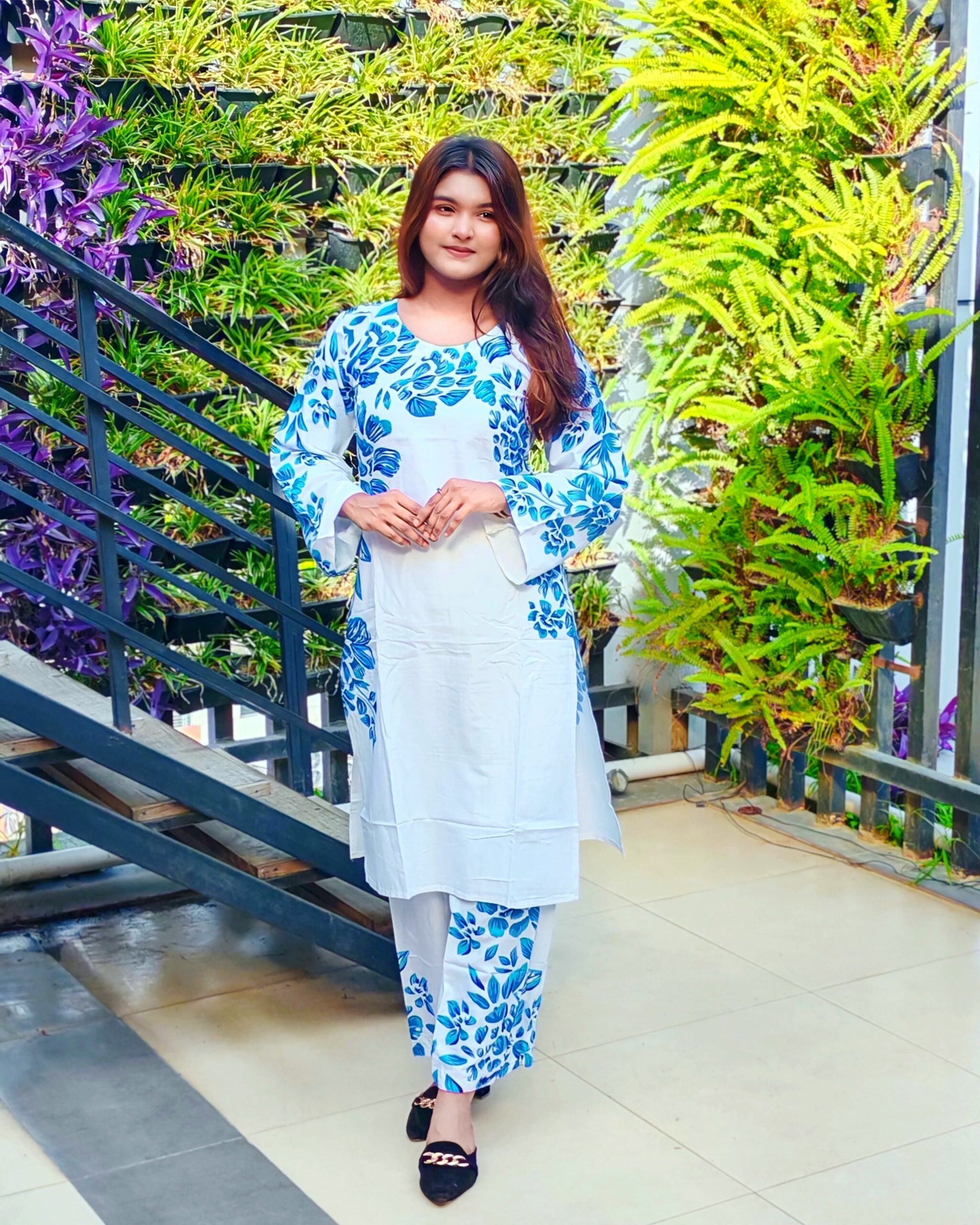 Skin Print Cotton Two Piece Set Ready Made Kurti and Salwar - Image 2