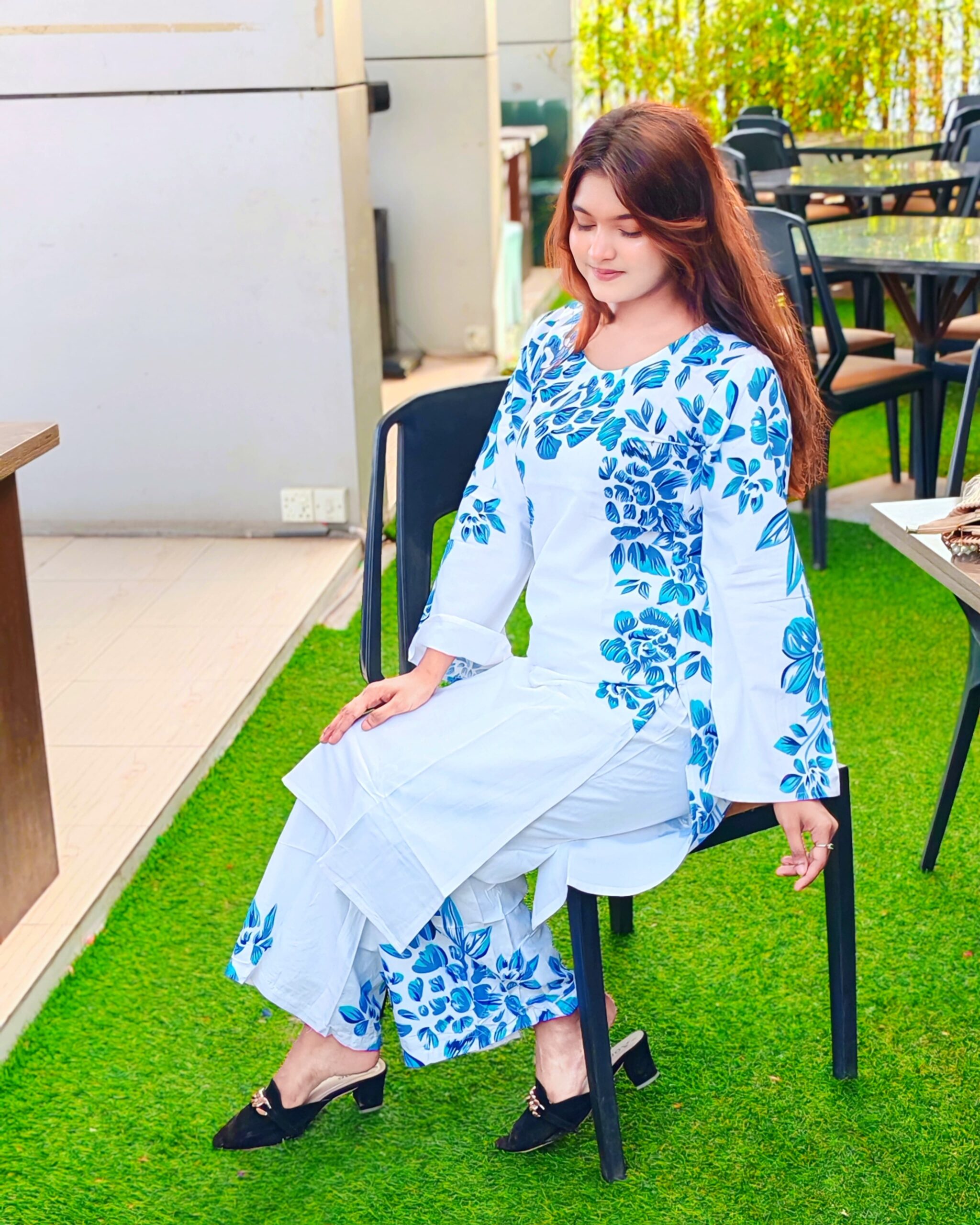 Skin Print Cotton Two Piece Set Ready Made Kurti and Salwar