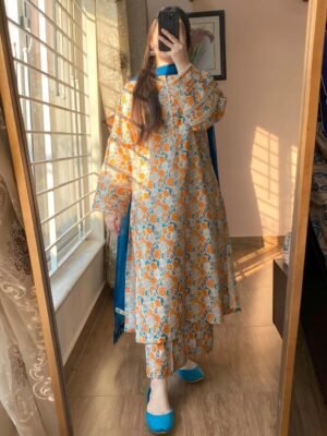 Premium Quality Cotton Skin Print Stitched Three Piece
