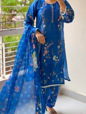 Digital Print Lace Work Ready-Made Three Piece