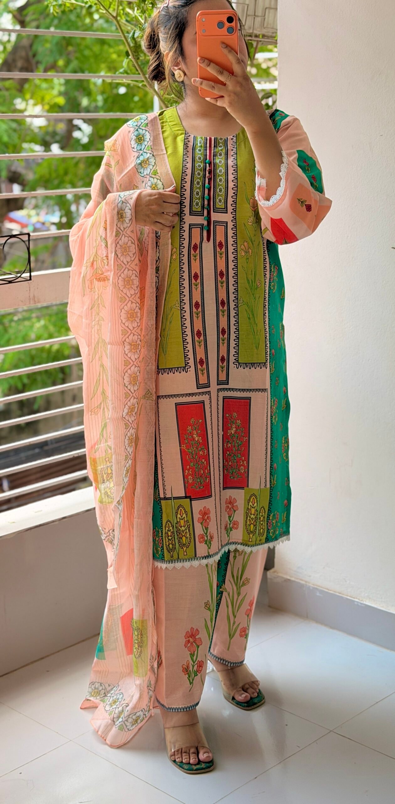 Digital Print Lace Work Ready-Made Three Piece - Image 5