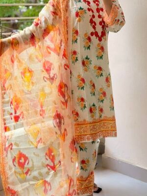 Digital Print Lace Work Ready-Made Three Piece