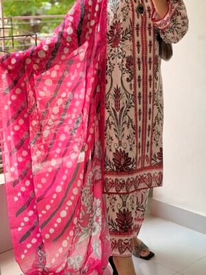 Digital Print Lace Work Ready-Made Three Piece