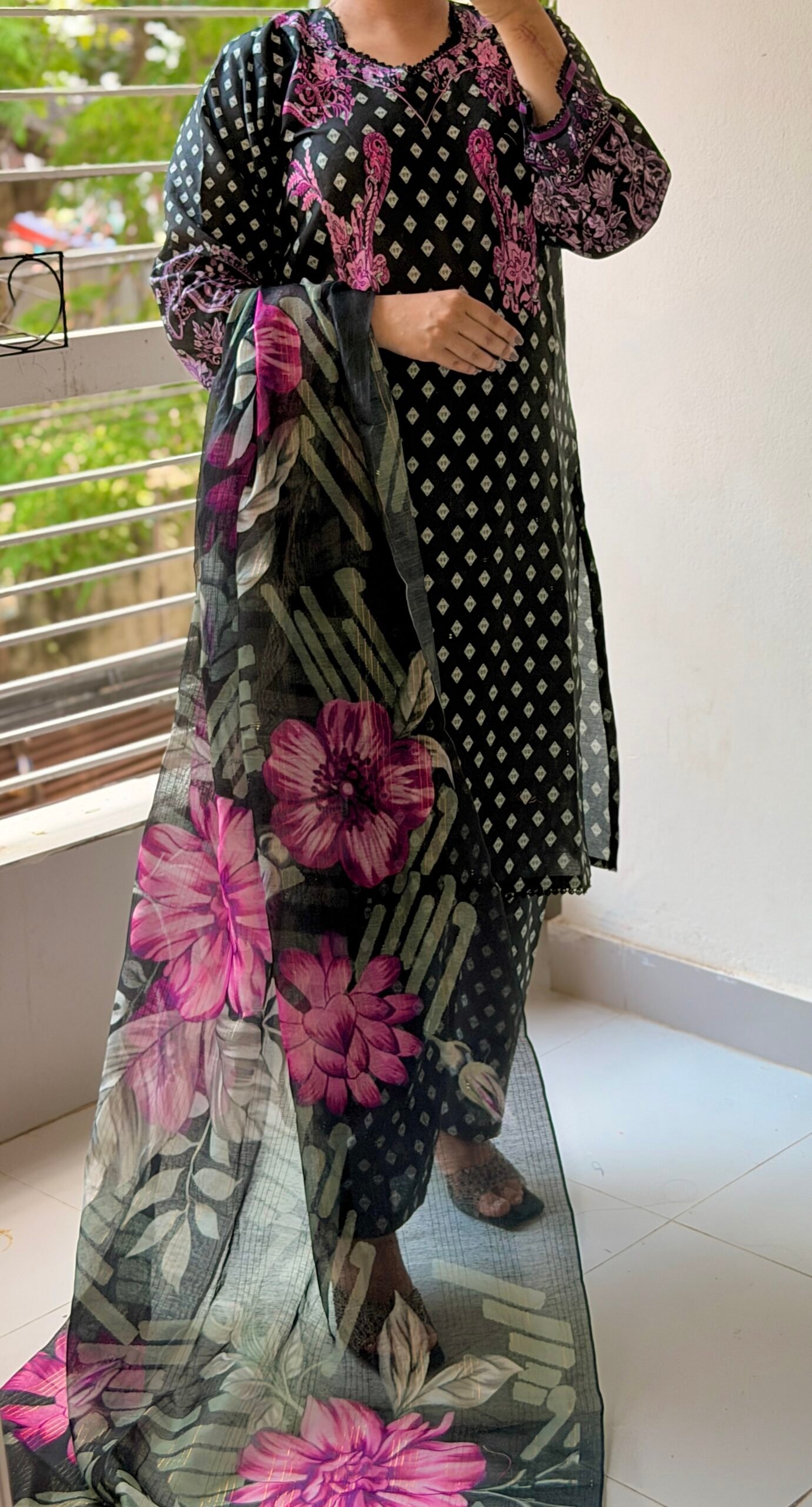 Digital Print Lace Work Ready-Made Three Piece - Image 2