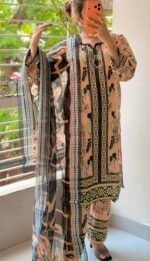 Digital Print Lace Work Ready-Made Three Piece