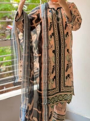 Digital Print Lace Work Ready-Made Three Piece