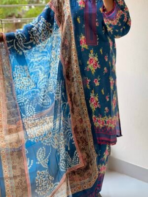 Digital Print Lace Work Ready-Made Three Piece