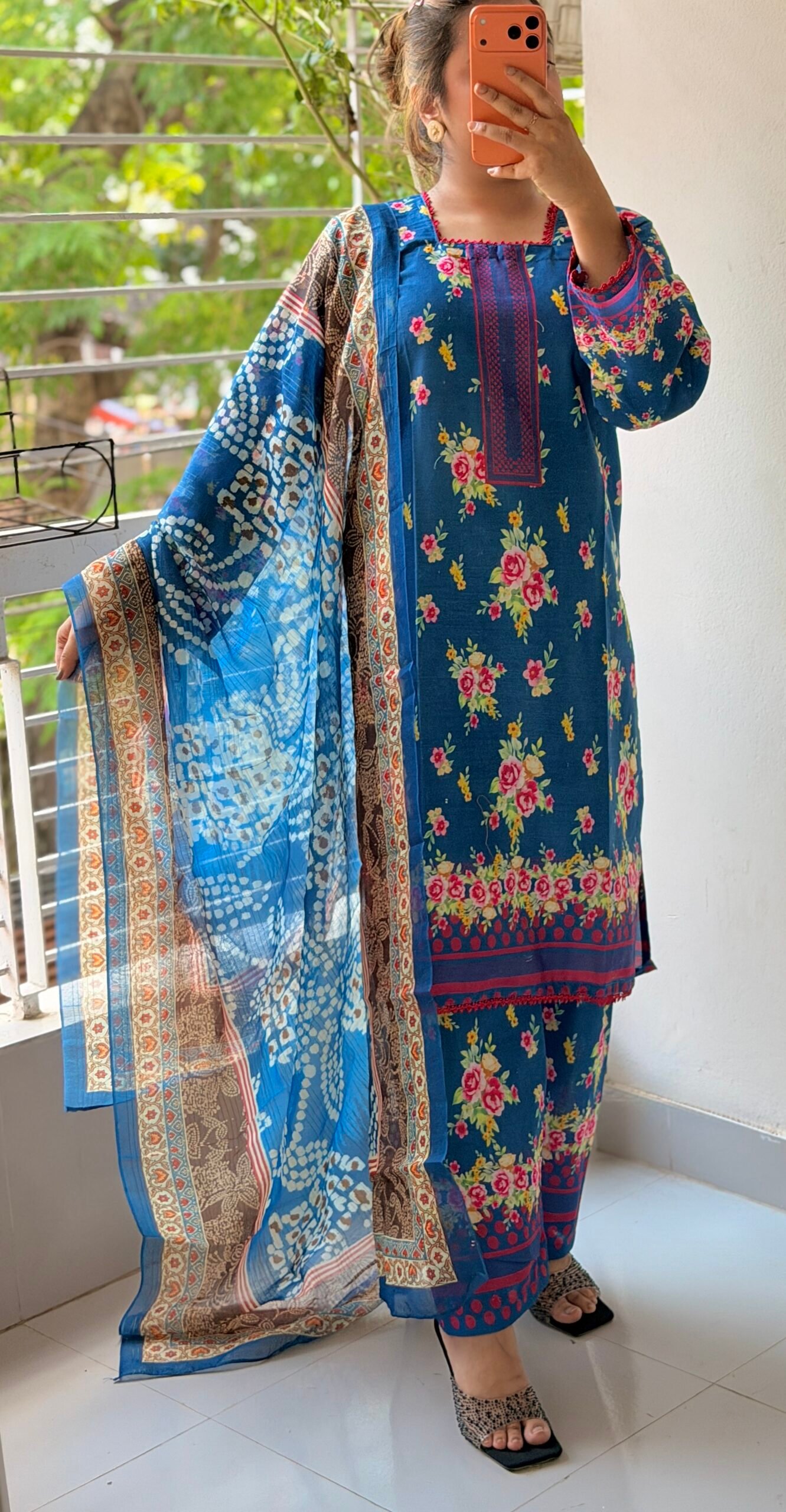 Digital Print Lace Work Ready-Made Three Piece - Image 2