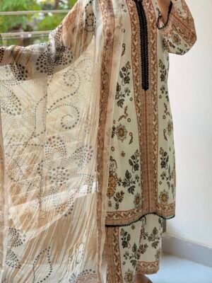Digital Print Lace Work Ready-Made Three Piece