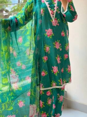 Digital Print Lace Work Ready-Made Three Piece
