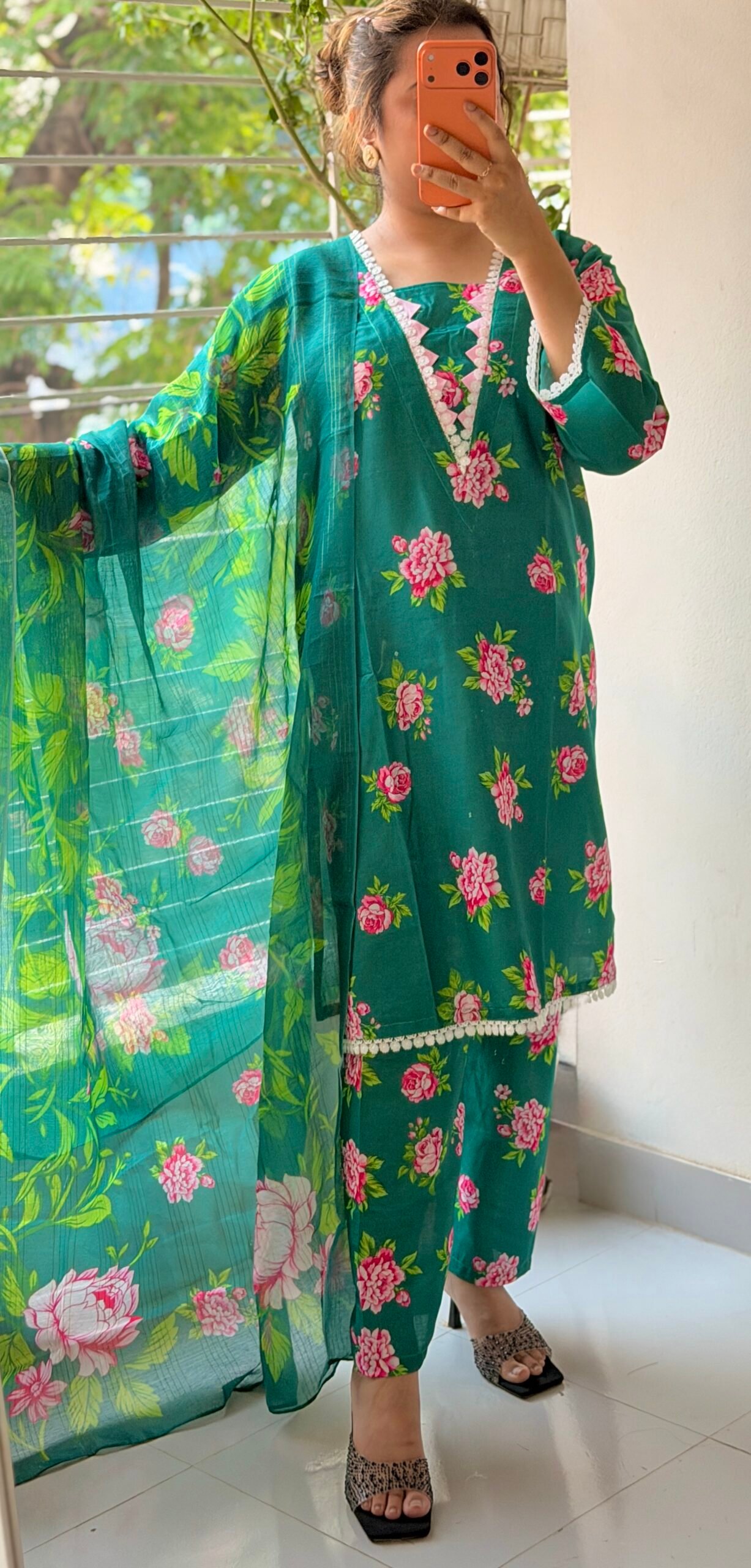 Digital Print Lace Work Ready-Made Three Piece