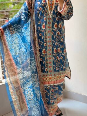 Digital Print Lace Work Ready-Made Three Piece