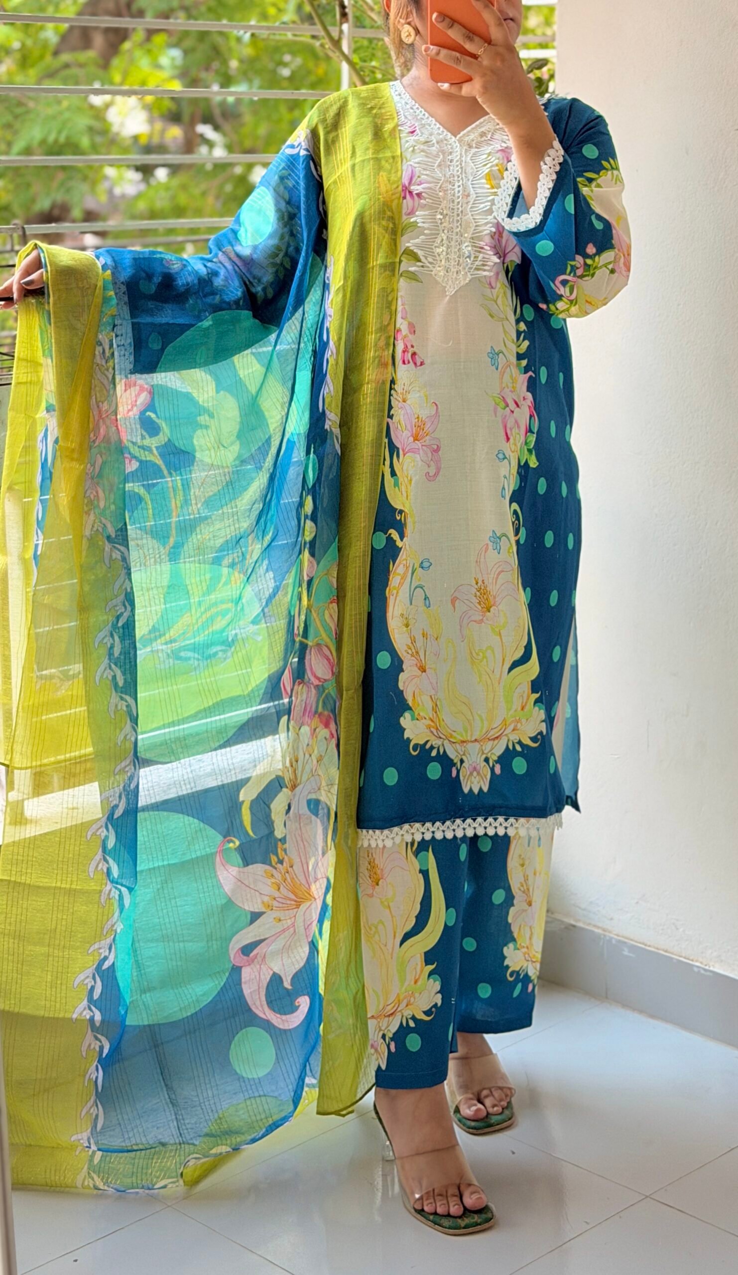 Digital Print Lace Work Ready-Made Three Piece - Image 5