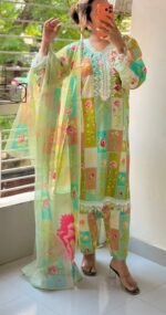 Digital Print Lace Work Ready-Made Three Piece
